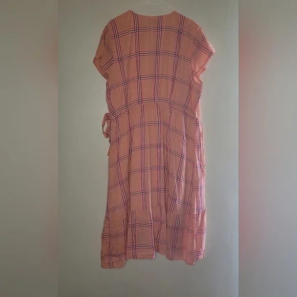 NWT Old Navy Dress Womens XXL Pink Orange Plaid Ruffle Fauz Wrap Picnic Summer - Picture 2 of 10